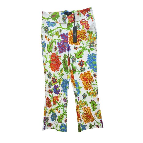 NWT Tahari Womens Floral Cropped Flare Pants Size XS Multicolor Stretch Boho - Picture 1 of 13